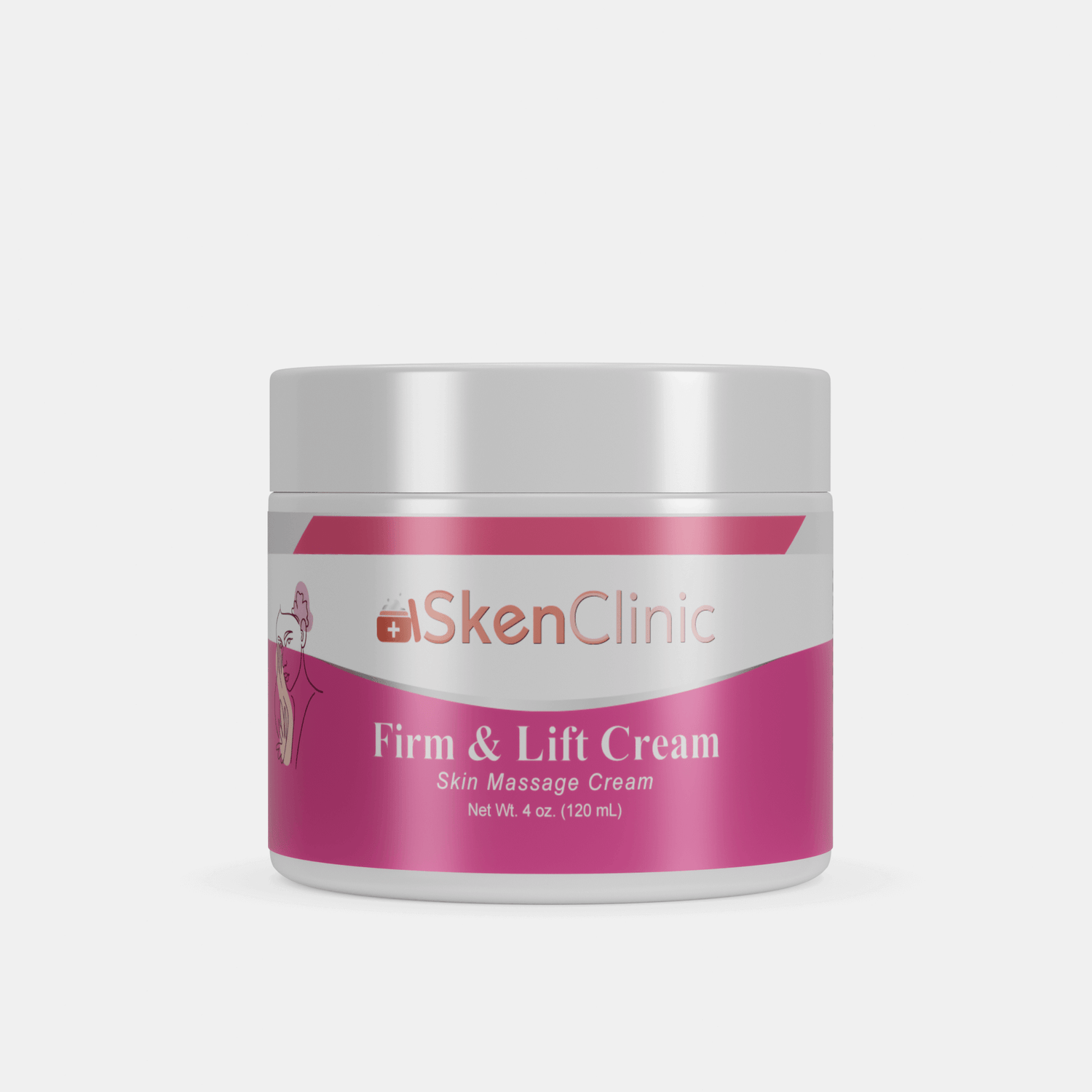 SkenClinic Firm &amp; Lift Cream jar for skin hydration and firming, 120 mL, featuring anti-aging benefits.